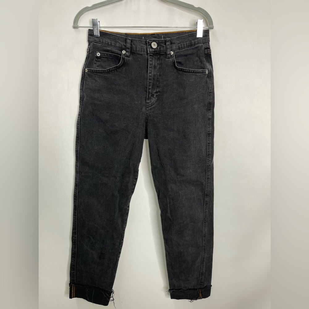 Pull & Bear Black High Rise Straight Leg Cuffed Boyfriend Jean